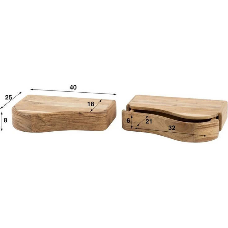 Feeling4Home Nachttisch 2er-Set Nachttisch Slantay - Akazienholz massiv Natur, 1 Schublade (2er-Set), Organisches Design mit schwebendem Effekt – Bild 3