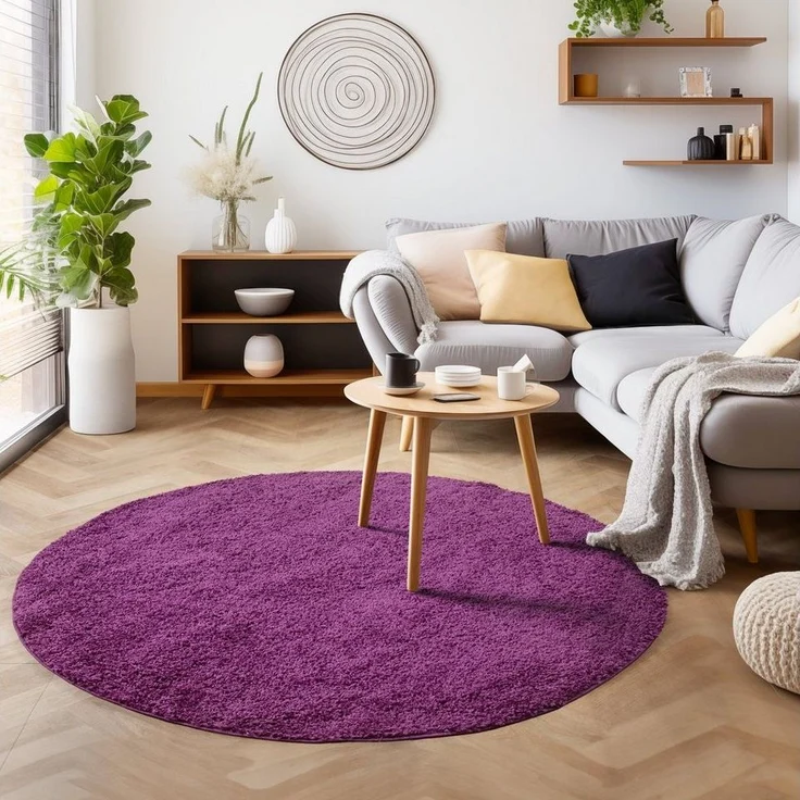 SIMPEX24 Teppich Unicolor - Einfarbig, Rund, Höhe: 30 mm, Einfarbig Shaggy Teppich Wohnzimmer Langflor Versch. Farben und Größen – Bild 2