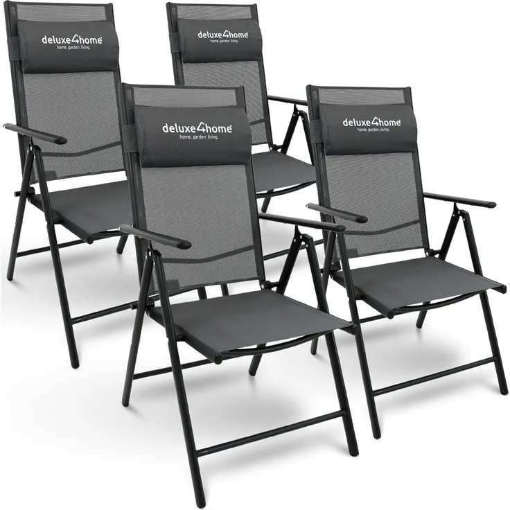 deluxe4home Gartenstuhl Hochlehner aus Metall, Klappbar & 7-stufig verstellbar