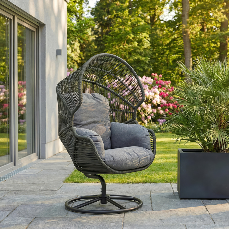 SUNORA Loungesessel, Geflecht: Kunststoff grau, Gestell: Stahl anthrazit, inklusive Kissen – Bild 6