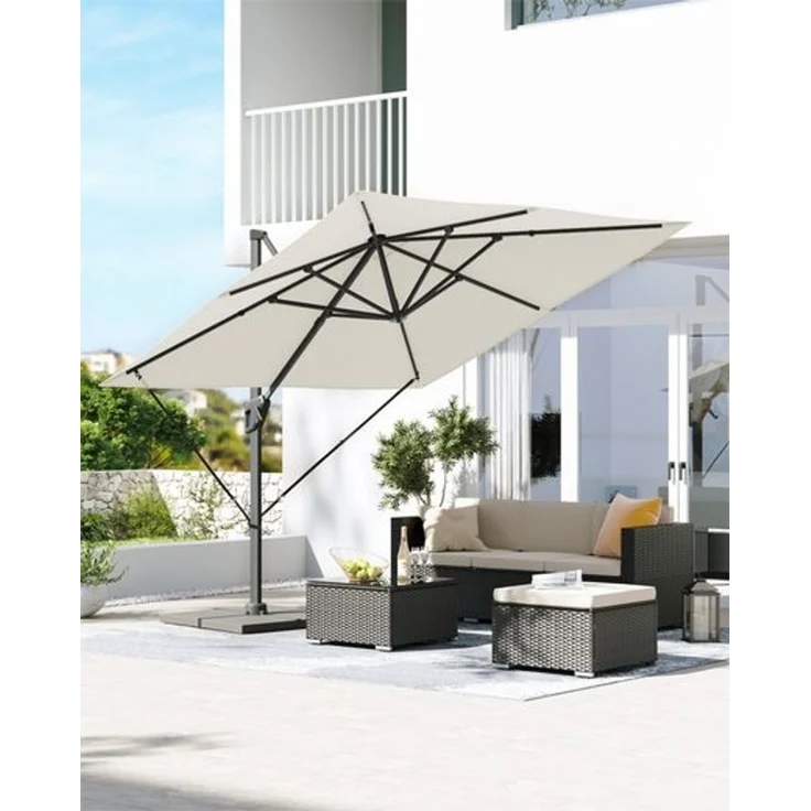 Songmics Sonnenschirm mit Ständer, 360° drehbar, UPF 50+, Beige, 253 x 5,5 x 290 cm – Bild 2