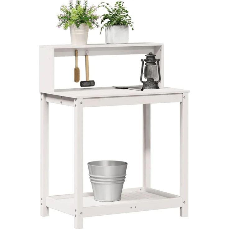 vidaXL Pflanztisch mit Ablagen Weiß 82,5 x 50 x 109,5 cm Massivholz Kiefer 832408 – Bild 2