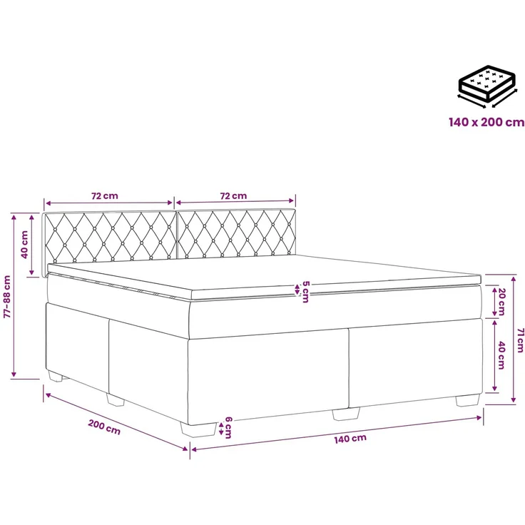 vidaXL Boxspringbett mit Matratze Dunkelgrau 140 x 200 cm Samt 3450723 – Bild 11