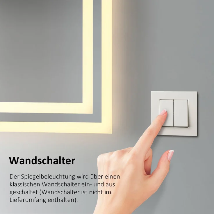 EMKE Badspiegel mit Beleuchtung LED Warmweißes Licht, 80x60cm, IP44 Wasserdicht Wandspiegel – Bild 2