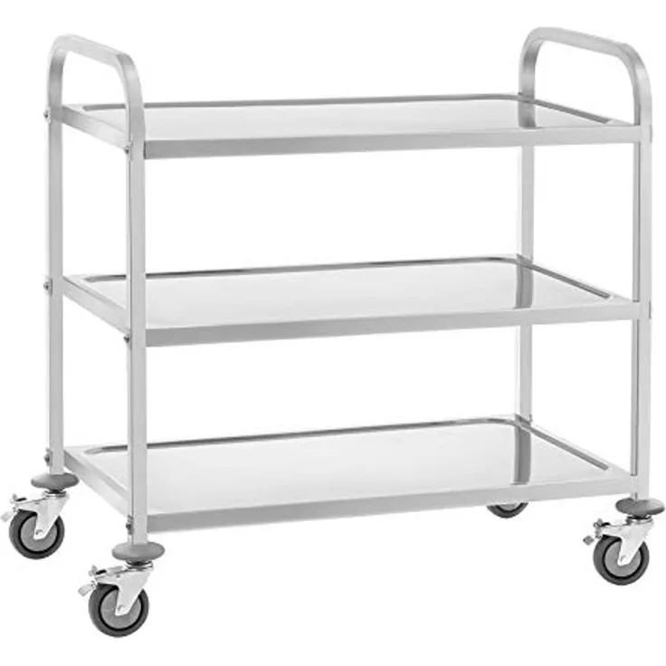 Royal Catering Servierwagen 3 Borde Edelstahl Teewagen Küchenwagen Gastro Servierhilfe 4 Räder