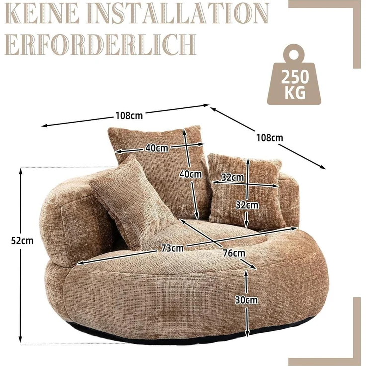 Sitzsack Sofa Couch Lounger 3 Kissen Wohnzimmer Kaffee – Bild 2