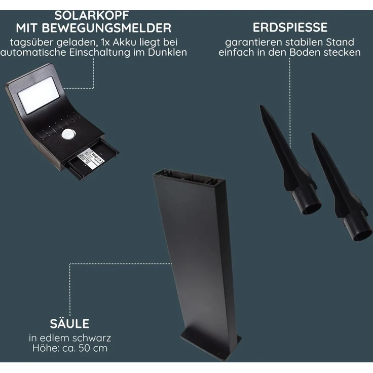 MeLiTec LED Solarleuchte SO44, Solar-Gartenleuchte, LED fest integriert, Tageslichtweiß, mit Bewegungsmelder, bis zu 6h Leuchtdauer, schwarz – Bild 5