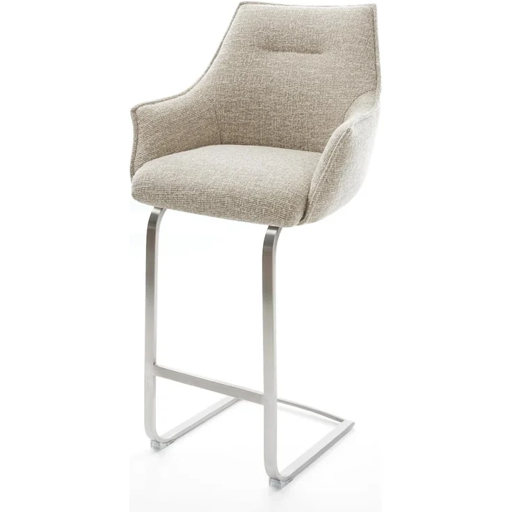 Barstuhl Alja-Flex Webstoff Soft Beige Freischwinger Flach Edelstahl Silberfarben Taschenfederkern – Bild 2