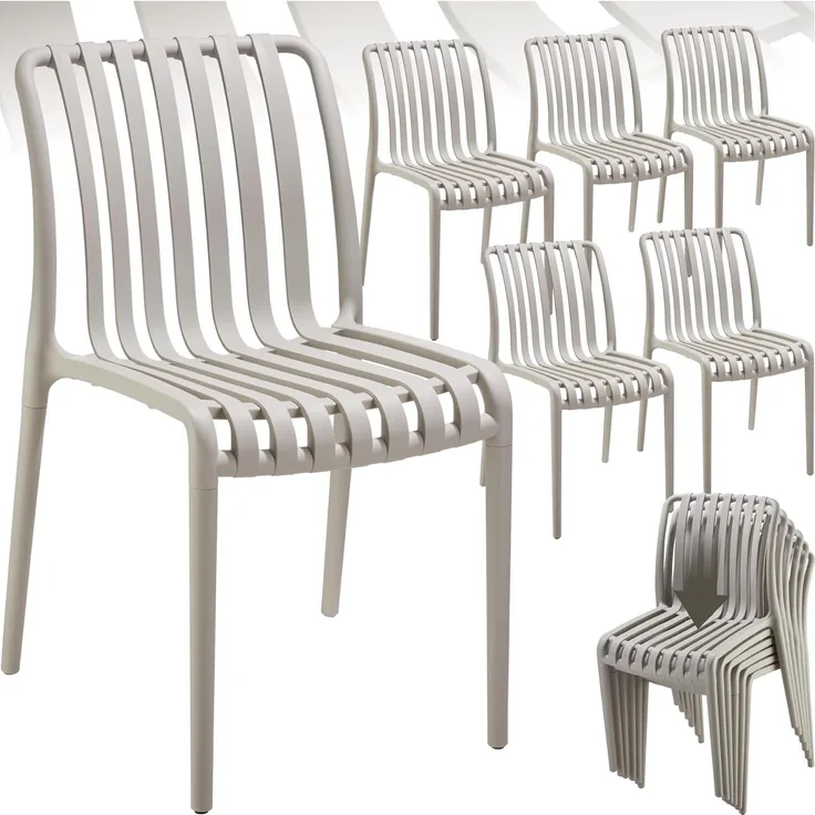 tectake® Gartenstühle stapelbar, Gartenmöbel Set, Balkon Möbel, Bistro Set, Sessel, Outdoor Möbel, Balkonmöbel, Terrassenmöbel - Taupe, 6er Set