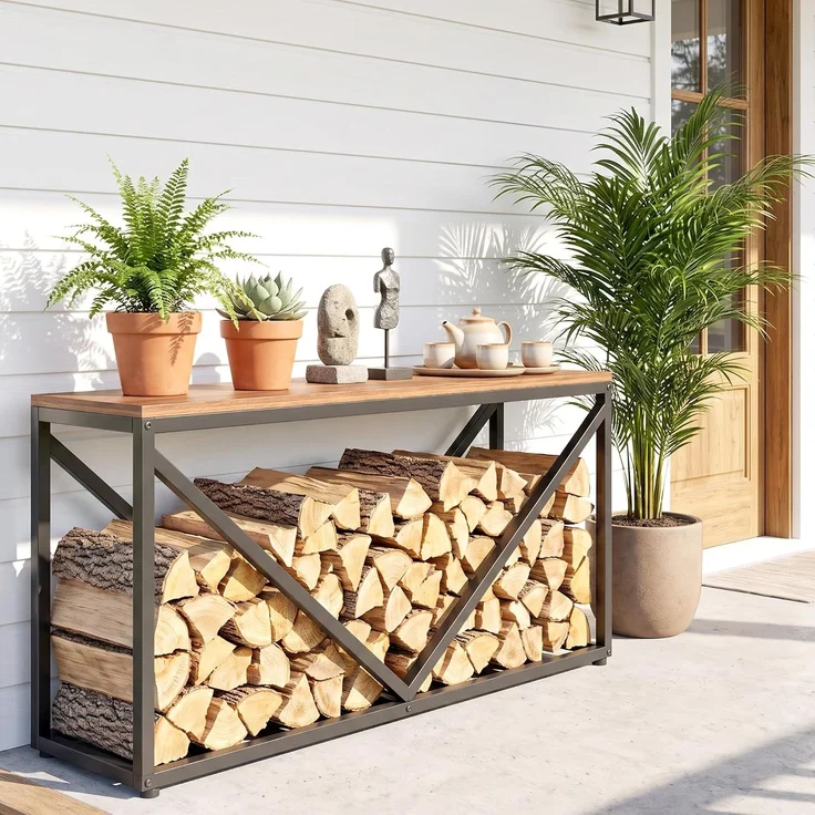 Outsunny Brennholzregal, Metall, Schwarz, 98L x 28B x 50H cm – Bild 9