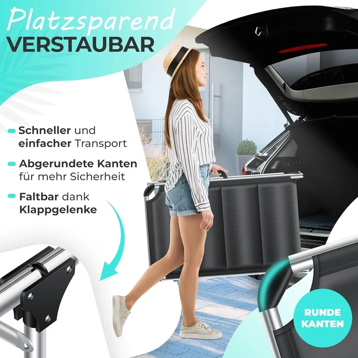 KESSER® Sonnenliege SUN mit Dach Gartenliege Liegestuhl klappbar Sonnendach Verstellbarer Rückenlehne , ergonomisch, gepolsterter Liegefläche, Aluminium Liege Gartenstuhl tragbar Strandliege Schwarz – Bild 5