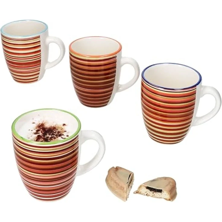 MamboCat Becher 4er Set Linea Kaffeebecher 320ml Steingut-Tassen 4 Pers gestreift Tee, Steingut – Bild 1