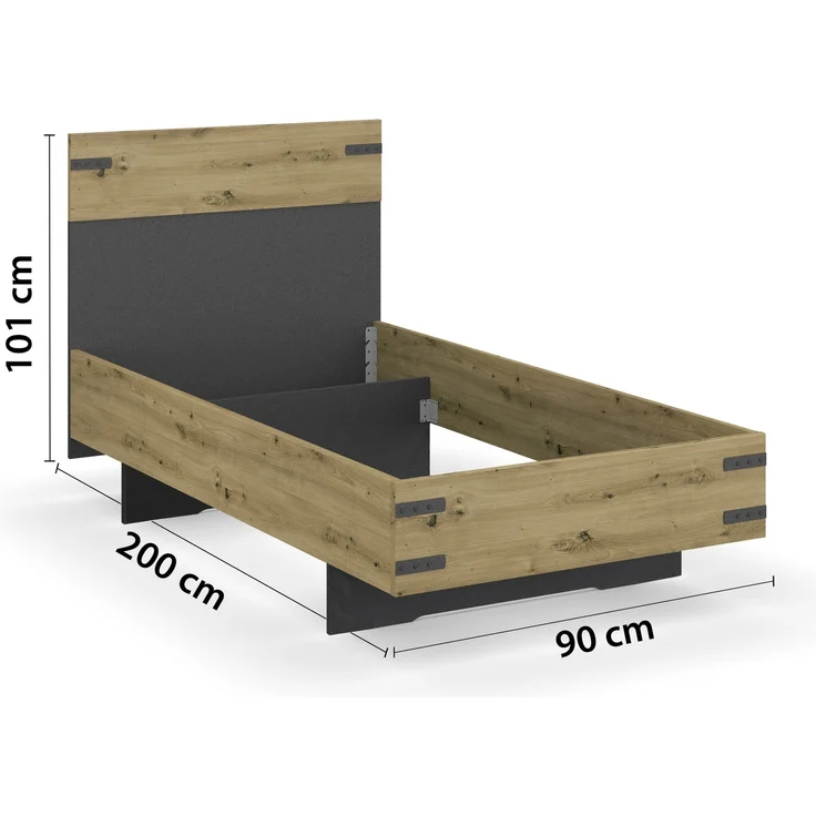Bett >Butte< in grau metallic / Eiche Artisan Dekor - 95x101x207 (BxHxT) – Bild 3