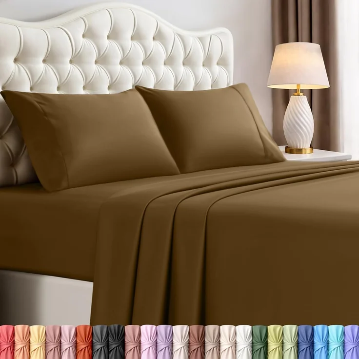 Utopia Bedding Queen-Bettwäsche-Set – 4-teiliges Bettwäsche-Set – gebürstete Mikrofaser – schrumpffrei und lichtbeständig – pflegeleicht (Queen, Mokka) – Bild 1