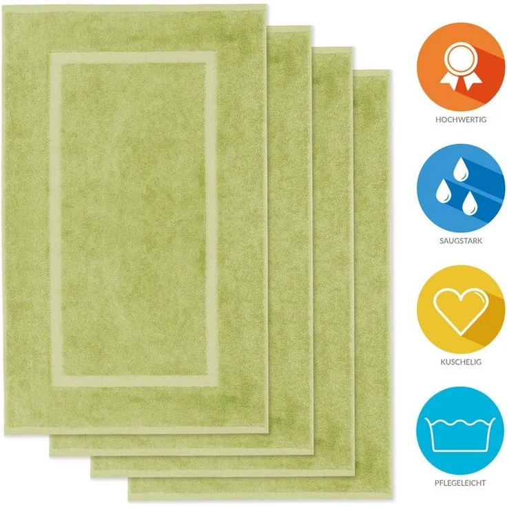 Lavea Badematte 4er Set Badeteppiche Elena Frottee 50x80 cm Badvorleger, 100% Baumwolle, 500 g/m² Frottier, weich & saugstark, pflegeleicht – Bild 1
