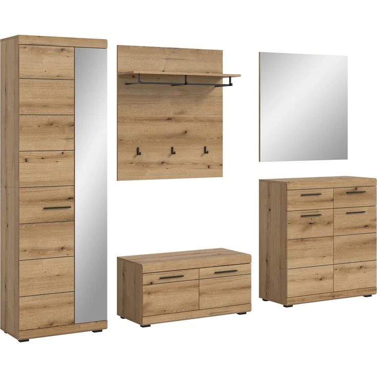 Garderobenkombination (B/H/T: 272x197x40 cm) in Evoke Oak Nachbildung – Bild 1
