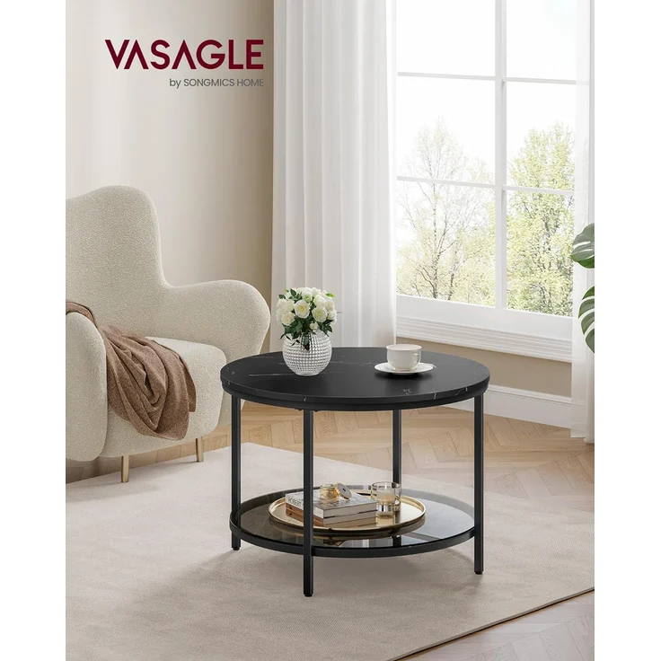 VASAGLE Couchtisch, Wohnzimmertisch, Sofatisch, für Wohnzimmer, mit Glasplatte, viel Stauraum, einfacher Aufbau, moderner Stil, marmorschwarz-tintenschwarz LCT072B58 – Bild 2