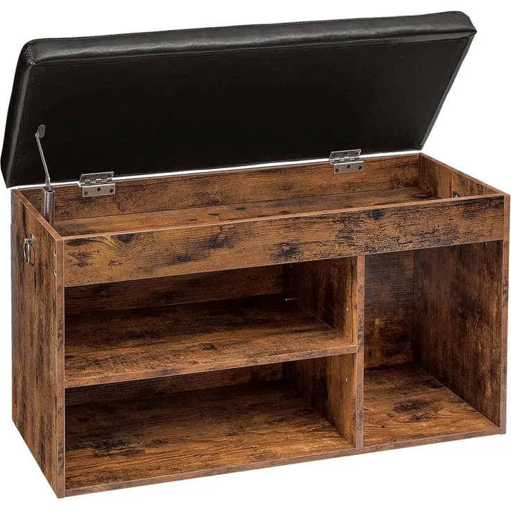 HOOBRO Schuhbank, Sitzbank, 3 offene Fächer, gepolstert, Stauraum unter der Sitzfläche, Schuhschrank, bis 150 kg belastbar, platzsparend, Flur, Wohnzimmer EBF40HX01