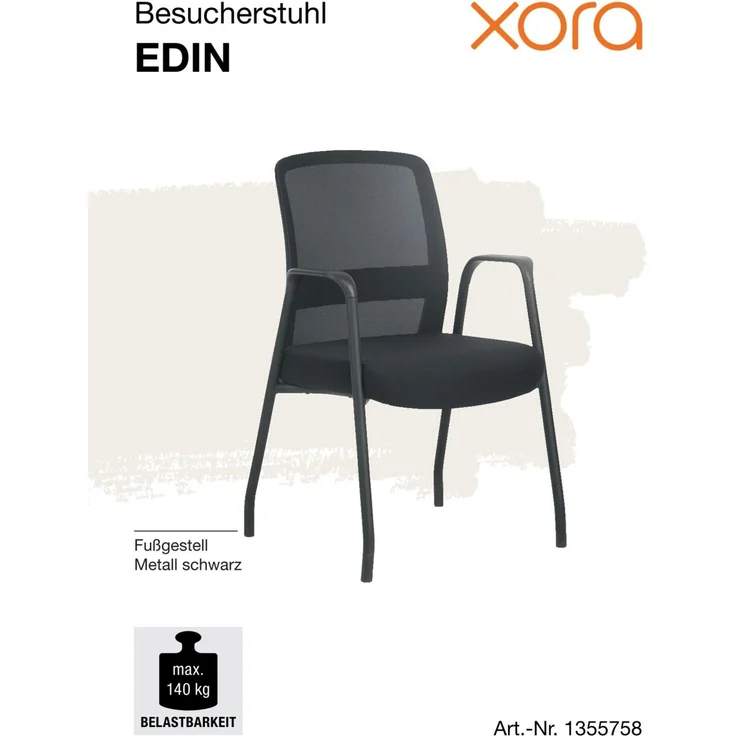 XORA 'EDIN' Besucherstuhl Sitz Bezug Stoff Rücken Netzbezug Mesh, schwarz, 62 x 122 x 61 cm, 140 kg belastbar – Bild 6