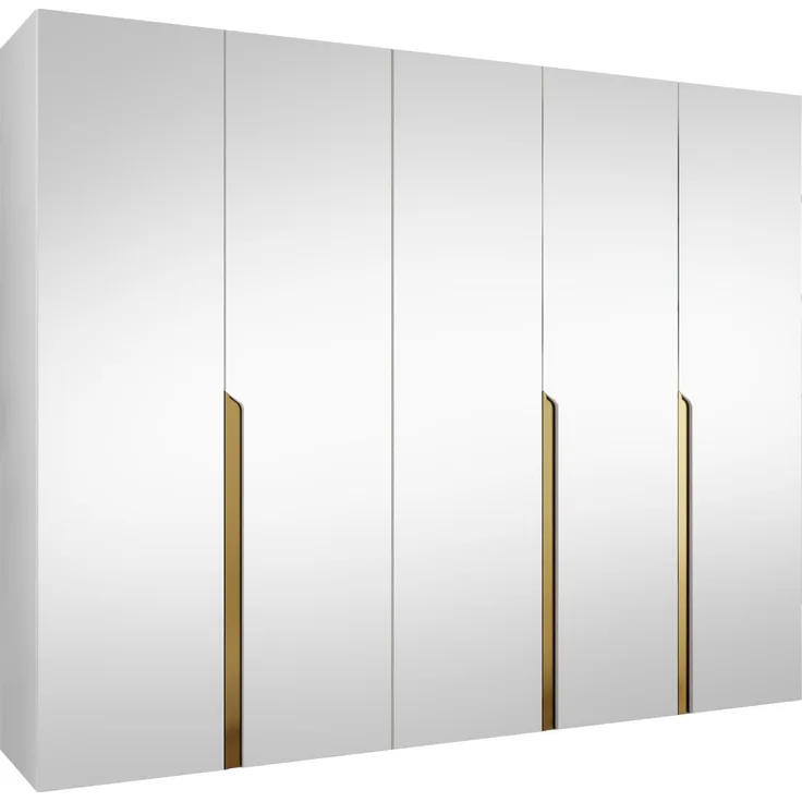 Kleiderschrank Veluna III 250 (Farbe: Weiß / Weiß + Gold)