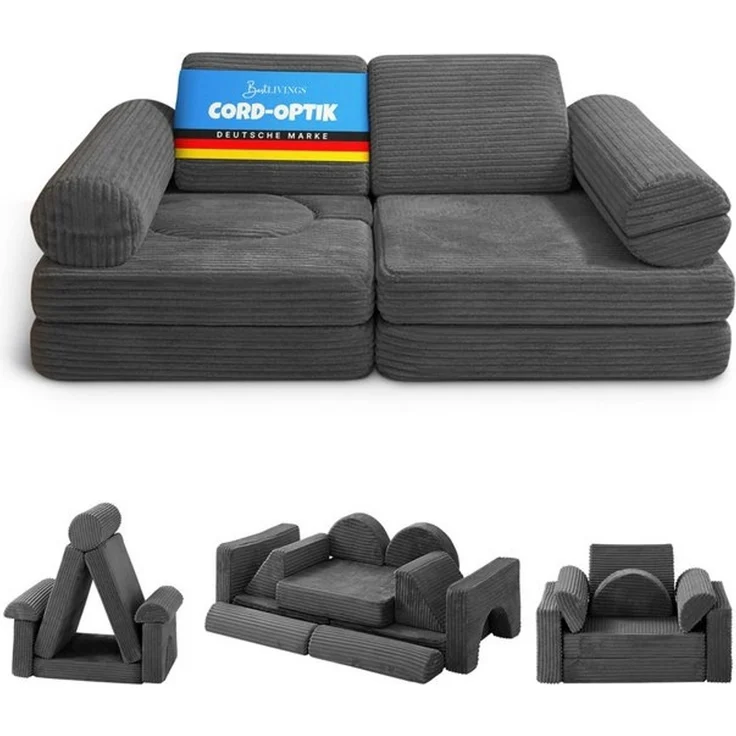 Bestlivings Kindersofa modulares Spielsofa aus Cord, 11 Teile, Schaumstoff, formstabil, erweiterbar, mit waschbarem Bezug – Bild 4