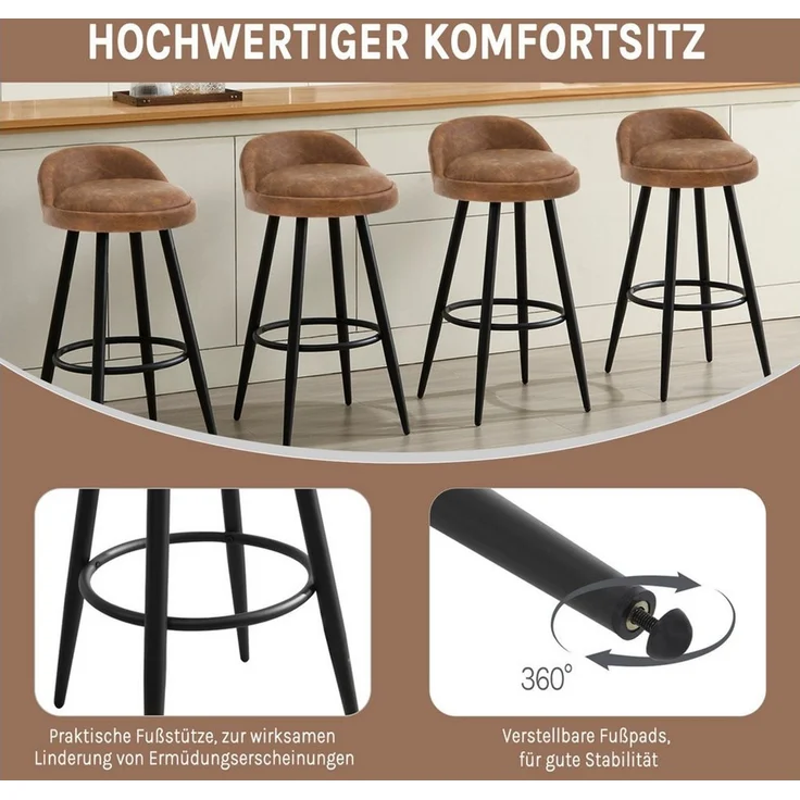 Woltu Barhocker (1 St), Barstuhl Hocker Bistrohocker aus Kunstleder braun – Bild 4