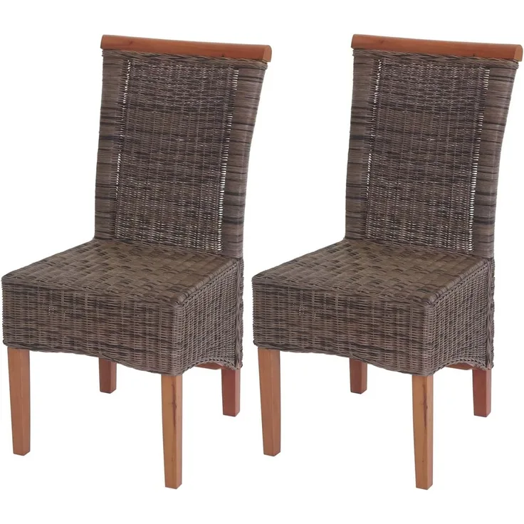 2er-Set Esszimmerstuhl Savona, Stuhl Küchenstuhl, Rattan ~ ohne Sitzkissen