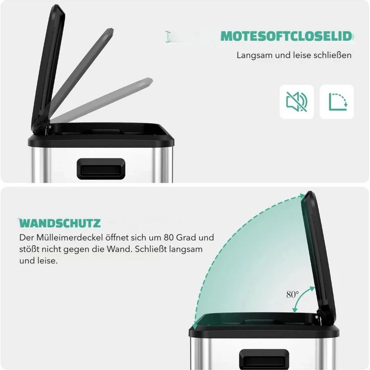 TLGREEN Mülleimer 2 fach 2x 20L,Tretmülleimer mit Inneneimer, Deckel Softclose,für Büro, Großfamilie – Bild 4
