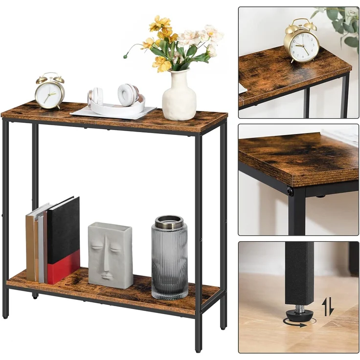 HOOBRO Schmal Konsolentisch mit Ablage, 75 x 22 x 75 cm Beistelltisch, Flurtisch, Kleiner Ausstellungstisch, Sofatisch für kleinen Raum, für Eingang, Flur, Dunkelbraun-Schwarz EBF22XG01 – Bild 7