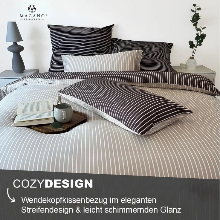 MAGANO Wendebettwäsche, Bambus & Baumwolle Satin, Luxus Bettwäsche Streifen, 400 TC Luxusqualität, Hypoallergen, Thermoregulierend – Bild 1