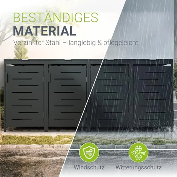 Juskys Mülltonnenbox Arel 4er - Metall Gartenbox für 120 bzw. 240l Mülltonnen - Aufbewahrungsbox - Unterstand mit Dach & Gasdruckfeder - Anthrazit – Bild 3