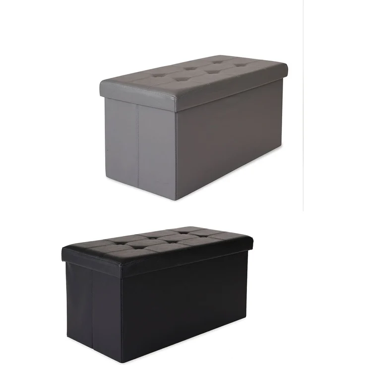 dibea Sitzbank faltbar, stabil & komfortabel, mit großem Stauraum (80 L), Kunstlederbezug & gepolsterter Sitzfläche, 76x38x38 cm, grau – Bild 7