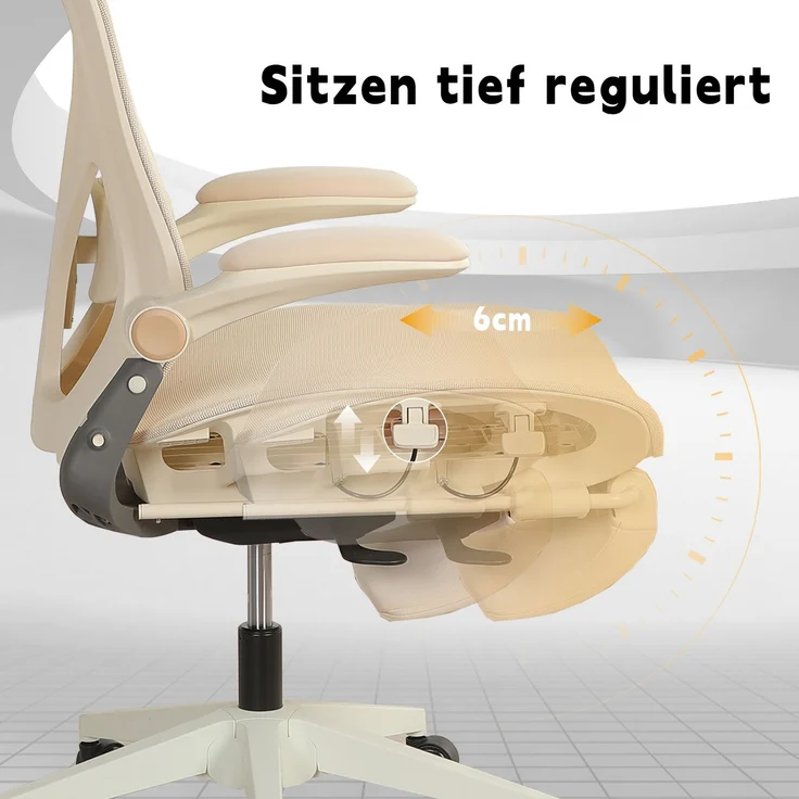 Klappbarer ergonomischer Bürostuhl, kleiner Platz-Klappstuhl mit Taillenstütze, Ganznetzschiebekissen, klappbare Armlehnen, 3D-Kopfstützen und Bürostuhl mit Arbeitspedalen,creme--Creme--129x48.5x62cm--YOUDENOVA – Bild 3