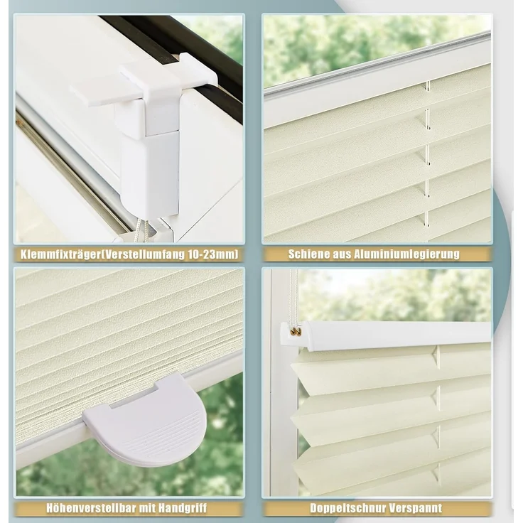 Plisseerollo ohne Bohren Klemmfix 70x120 cm(BxH) Beige Jalousie Sonnenschutz Easyfix Faltrollo Lichtdurchlässig Rollo für Fenster & Tür – Bild 4