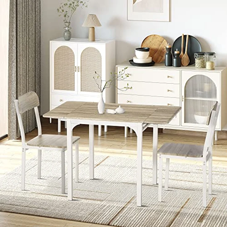 HOMCOM Essgruppe, 3-teiliges Set mit Klapptisch und 2 Stühlen, Natur/Weiß, platzsparend, 70x75x110 cm – Bild 2