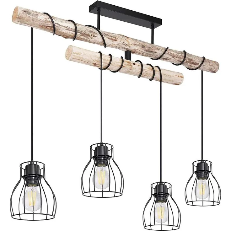 RGB LED Hängeleuchte, Holzbalken verstellbar, H 100 cm