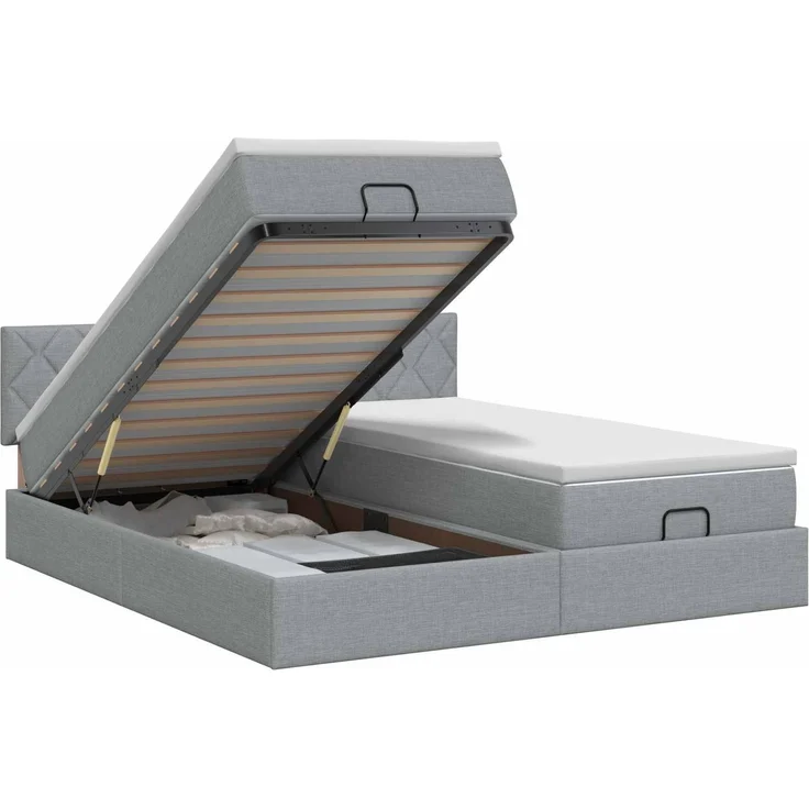 vidaXL Ottoman Bett mit Matratze mit Kopfteil 2 Stk. Hellgrau Stoff 3456705 – Bild 2