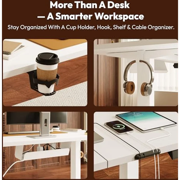 SANODESK Höhenverstellbarer Schreibtisch 110x60 cm Schreibtisch Höhenverstellbar Elektrisch Ergonomischer Steh-Sitz Tisch Computertisch für Heimbüro Homeoffice(weiß) – Bild 9
