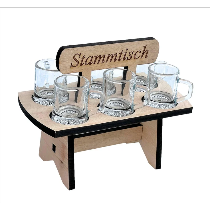 Schnapsbrett 20cm mit Gravur Stammtisch mit 6 Gläser Schnapslatte Schnapsleiste Schnapsrunde Serviertablett – Bild 5