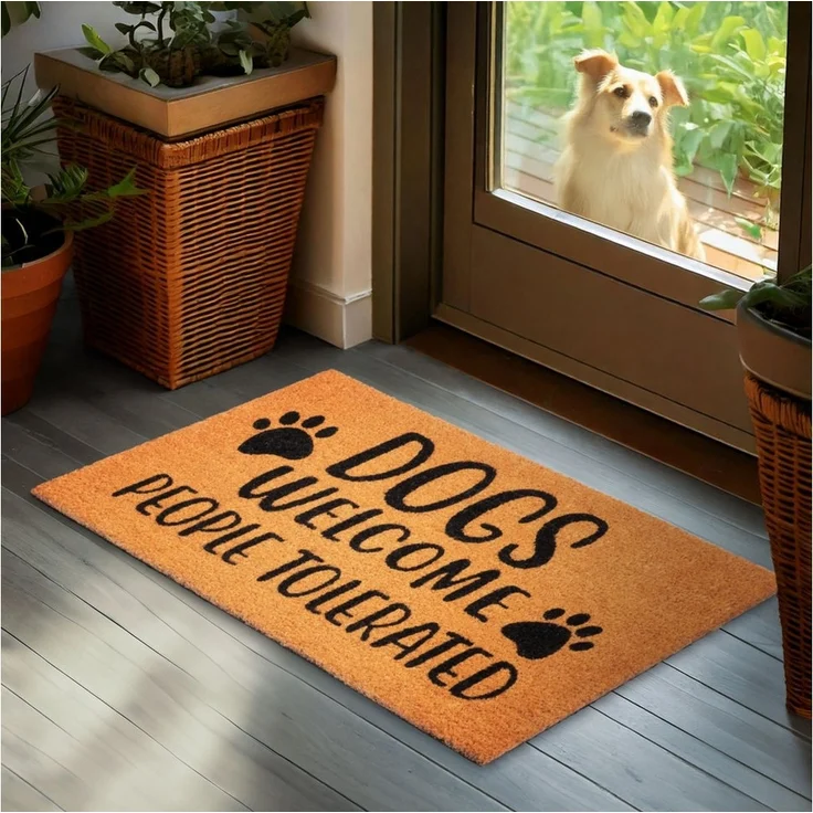 BRUBAKER Fußmatte Dogs Welcome People Tolerated - 45x75 cm Schmutzfangmatte - Braun, Rechteckig, Höhe: 16 mm, Fußmatte für Außen und Innen aus Kokos - Wetterfest und Rutschfest – Bild 1