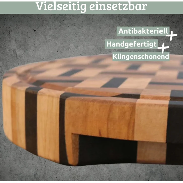 DELUKE® Schneidebrett Holz groß OELI [KLINGENSCHONEND] - 28cm ⌀ Birkenholz Brett | Holzbrett Küchenbrett Servierbrett rund – Bild 6