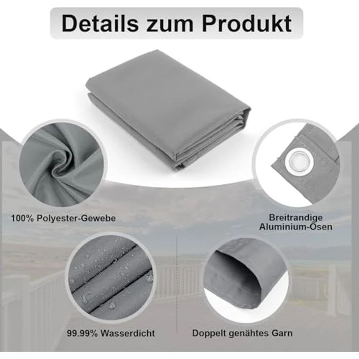 AXT SHADE Balkon Sichtschutz Wetterfest 90x600 cm Balkonverkleidung Balkonabdeckung Balkonbespannung Blickdichte Windschutz und UV-Schutz mit Kabelbinder für Balkongeländer-Hellgrau – Bild 3