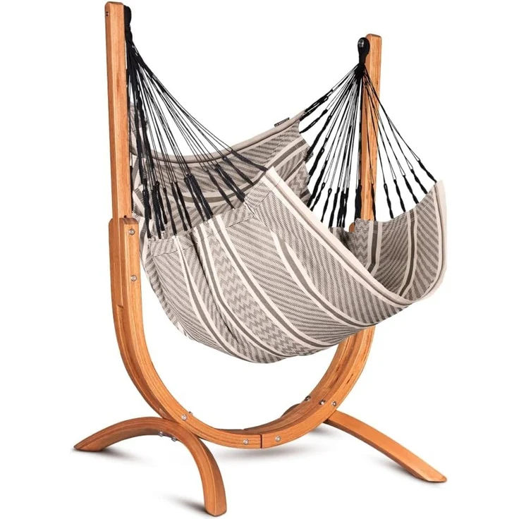La Siesta 'Udine Organic Zebra' Hängesessel, beige, Bio-Baumwolle mit Eucalyptus-Gestell, 115 x 180 x 125 cm – Bild 1