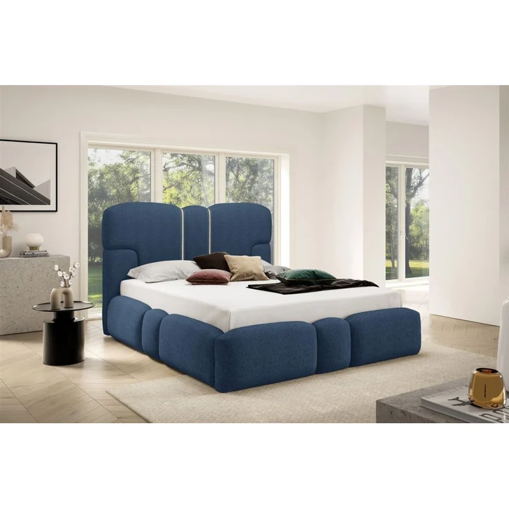 Polsterbett Schlafzimmerbett JORDAN 160x200cm Komplettset in Stoff Doha Blau – Bild 1