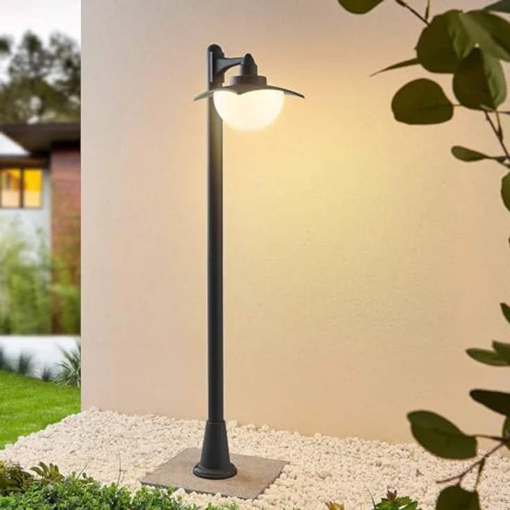 Lindby Außenleuchte Elinda, spritzwassergeschützt, Vintage-Rustikal in Schwarz, Aluminium, 1 flammig E27, Wegeleuchte Pollerleuchte – Bild 3