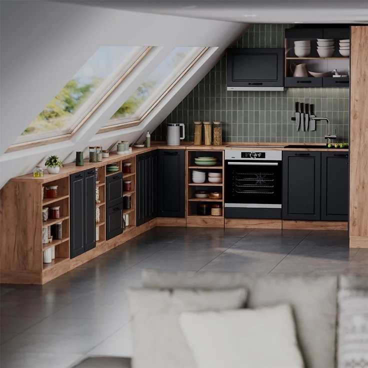 Küchenschrank für Dachschrägen R-Line Anthrazit Landhaus 140 cm 2er Set Schrankkorpuss 60 cm Tiefe Vicco – Bild 6