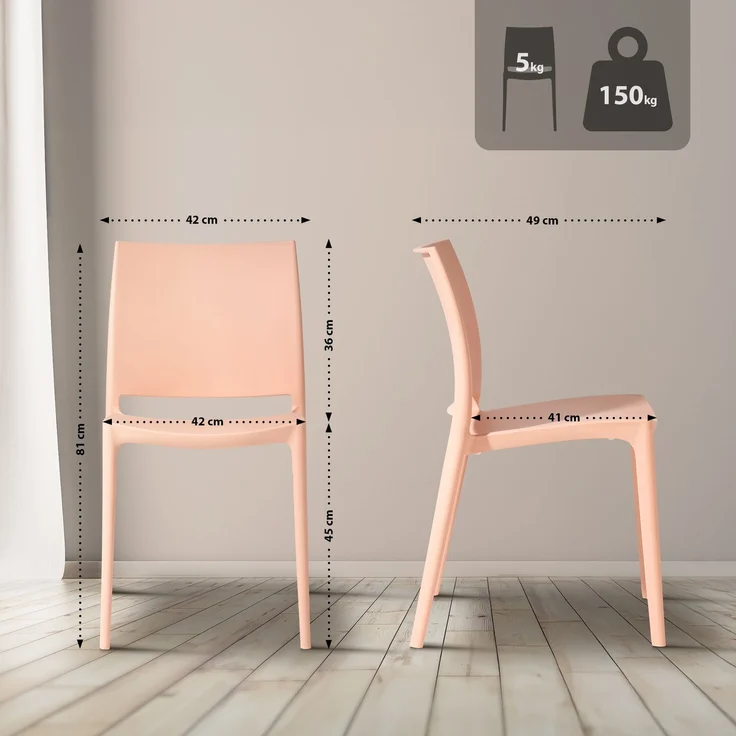 CLP 2er Set Gartenstühl Meton mit Lehne stapelbar wetterfest UV-beständig bis 150 kg,pfirsich – Bild 2