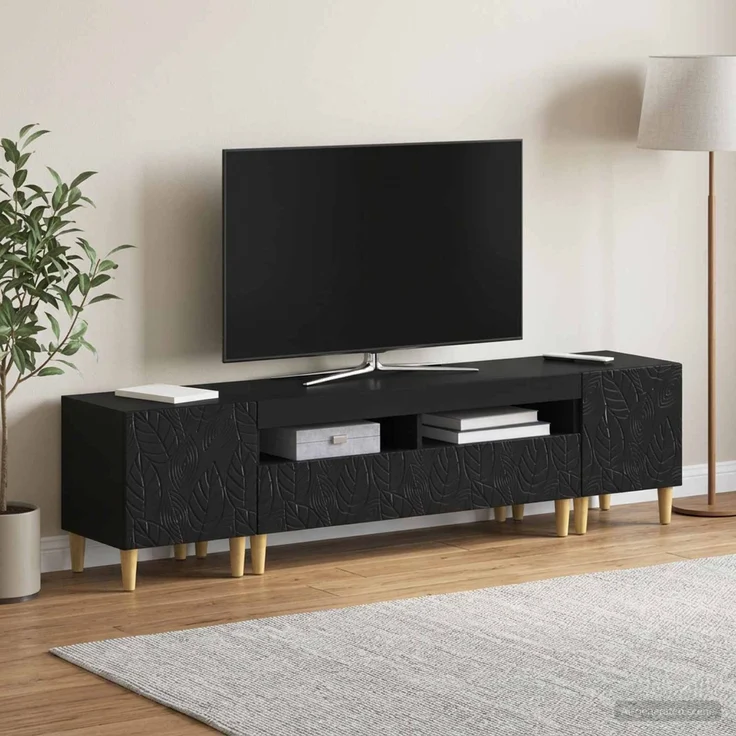 vidaXL 3-teiliges LED TV Regal DELFT Schwarz Holzwerkstoff 3416756 – Bild 1