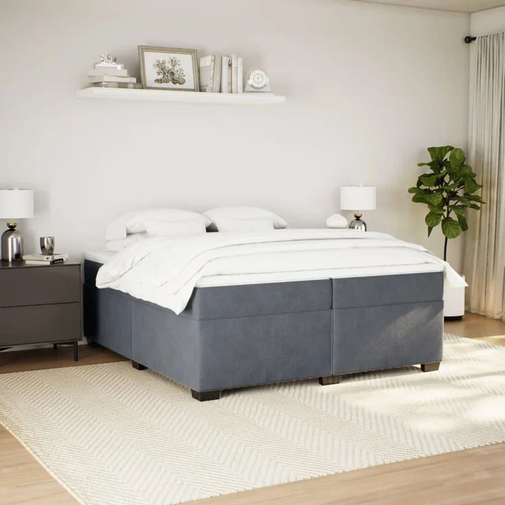 vidaXL Boxspringbett mit Matratze Dunkelgrau 200x200 cm Samt 3285306 – Bild 3