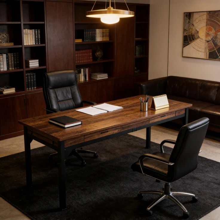 Langer Chefschreibtisch,Zwei-Personen-Computertisch,Arbeitstisch (nur Tisch)--Schwarz, Rustikales Braun--200x60x82cm--YOUDENOVA – Bild 5